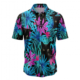 Black Cat Tropical Leaves G5706 Hawaiian Shirt