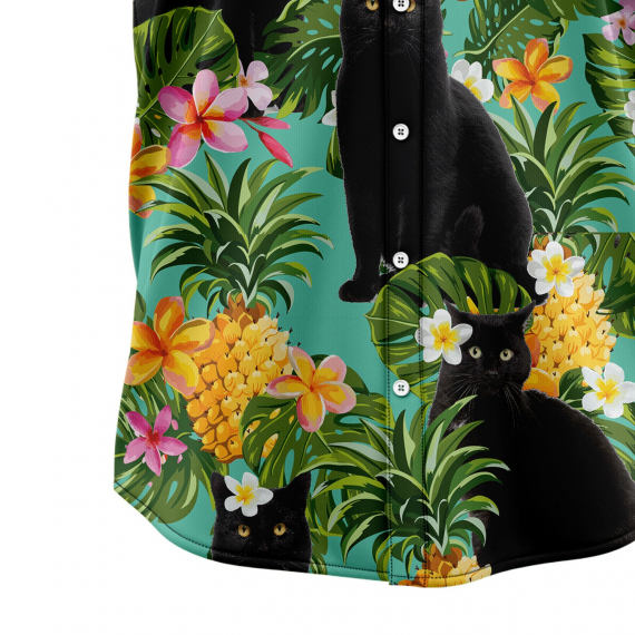 Tropical Pineapple Black Cat H67073 Hawaiian Shirt