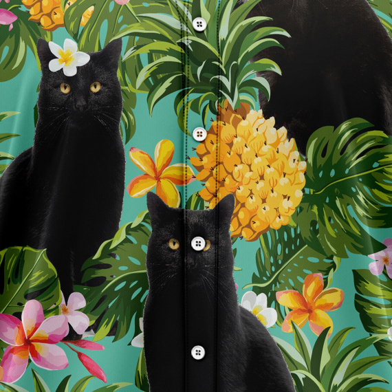 Tropical Pineapple Black Cat H67073 Hawaiian Shirt