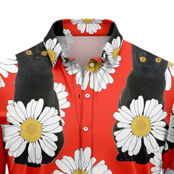 Black Cat Daisy Summer T2007 Hawaiian Shirt