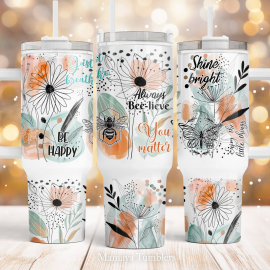 Positive affirmations 40oz Quencher tumbler sublimation design Boho Floral Digital Be happy Butterfly digital wrap Waterslide download
