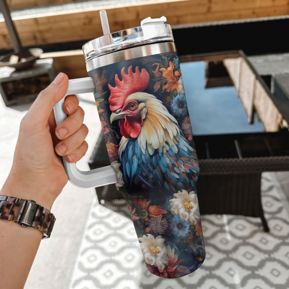 Personalized Chicken 40oz Tumbler With Handle And Straw  Chicken Cup  Chicken Gifts For Men  Chicken Gifts  Gift For Farm Animal Lovers