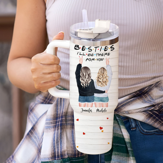 Personalized Besties 40oz Tumbler With Handle And Straw  Best Friend Tumbler  Besties Tumbler Sublimation Wrap  Best Friend Birthday Gifts
