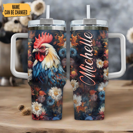 Personalized Chicken 40oz Tumbler With Handle And Straw Chicken Cup Chicken Gifts For Men Chicken Gifts Gift For Farm Animal Lovers