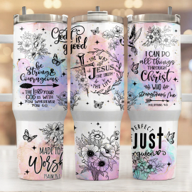 Christian Faith 40oz Tumbler Sublimation Design Wrap - 40oz Quencher Tumbler PNG File Template Instant Digital Download - Jesus God