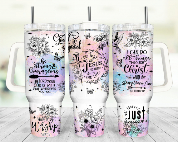 Christian Faith 40oz Tumbler Sublimation Design Wrap - 40oz Quencher Tumbler PNG File Template Instant Digital Download - Jesus God