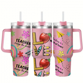 Teacher Stainless Steel Tumbler 40oz Teacher Themed Funny Tumbler with Straw Teacher Life Tumbler Mug Cup Gift for Teacher